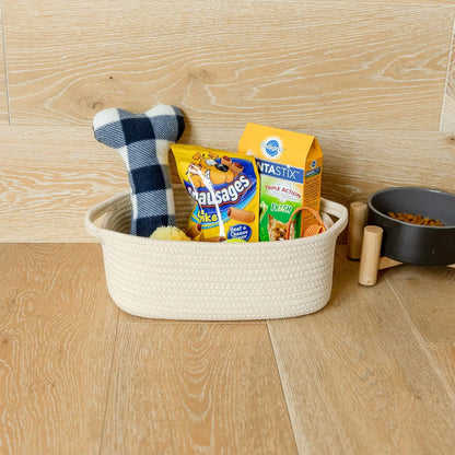 5-Piece Rectangle Storage Basket Set- Natural Cotton Rope Woven Baskets for Organizing! Small Basket for Montessori, Baby Nursery, Dog Toy Baskets, Cat Toy Box, Bathroom Organization Bin