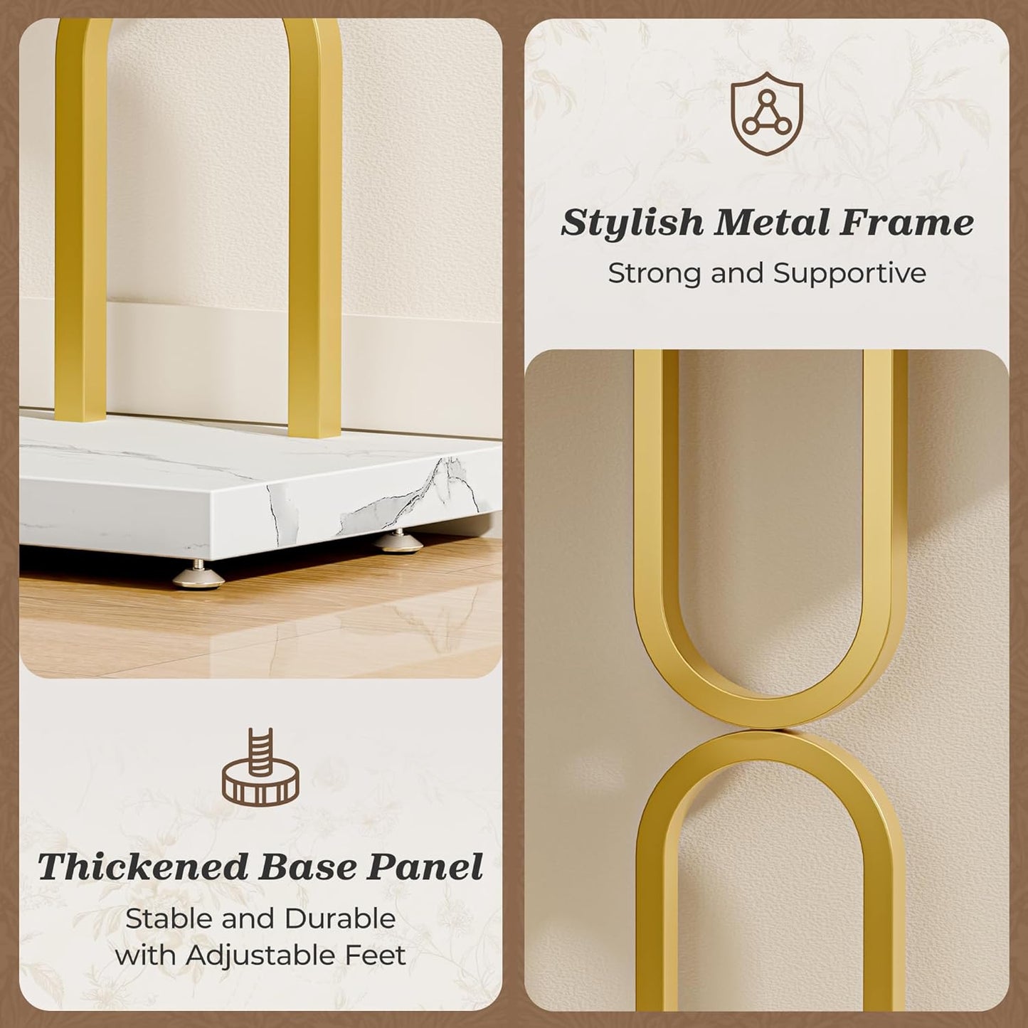 47.2 Inch Entryway Table with Marble Top, Modern Console Sofa Table, Accent Table, for Entry, Hallway, Entrance, Foyer, U-Shaped Metal Base, White Marble & Gold