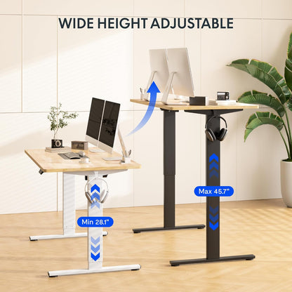 EN1 One-Piece Solid Wooden Standing Desk 55 X 24 Inches Height Adjustable Electric Sit Stand Home Office Desks (Silver Frame + Rubber Wood Top, 2 Packages)