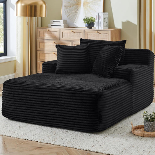 64" Oversized Chaise Lounge Chair Indoor, Corduroy Boneless Chaise Lounge Chair, Deep Seat Oversized Comfy Reading Chair Cloud Sleeper Chair Sofa Bed Boneless Couch for Living Room, Black