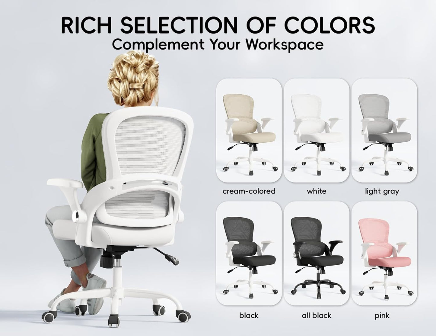 Office Chair - Ergonomic Office Chair with Back Support, Home Office Desk Chairs, Comfy Desk Chair, Computer Chair, 330Lbs Wide Seat Big and Tall Office Chairs for Gamers(White)