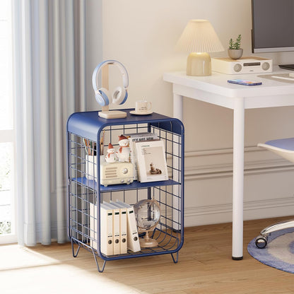 Cute Nightstand,Metal Side Table,3-Tier Modern End Table with Storage Shelf, Unique Side Tables, Cute Coffee Table for Living Room, Small Table for Bedroom,Navy Blue