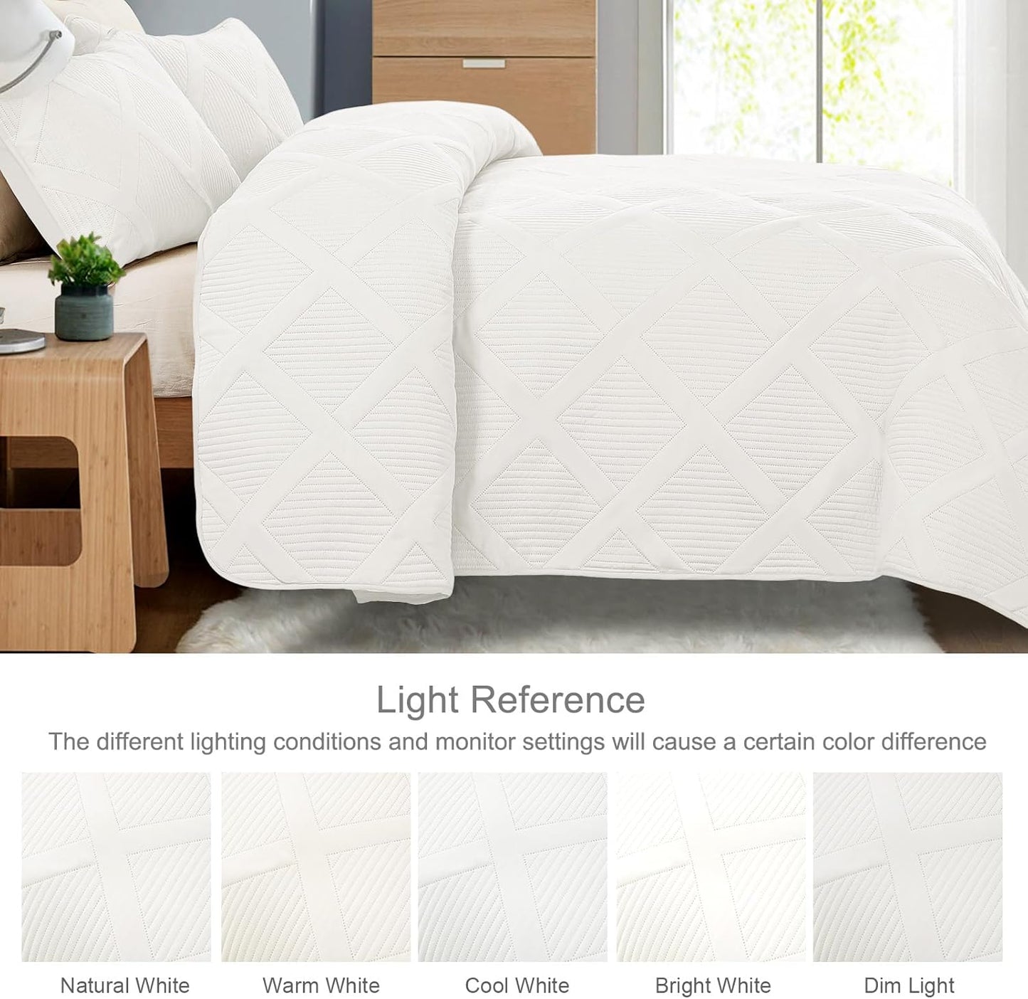 King Quilt Set- White Quilts Bedding Set with 2 Pillow Shams, Modern King Bedspread with Striped Pattern, Soft Lightweight Bedspreads Coverlets for All Seasons