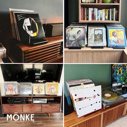 Premium Vinyl Record Storage - a Mid-Century Style Record Holder for Albums, 60-70 LP Capacity - Complements Any Record Player (Brown)