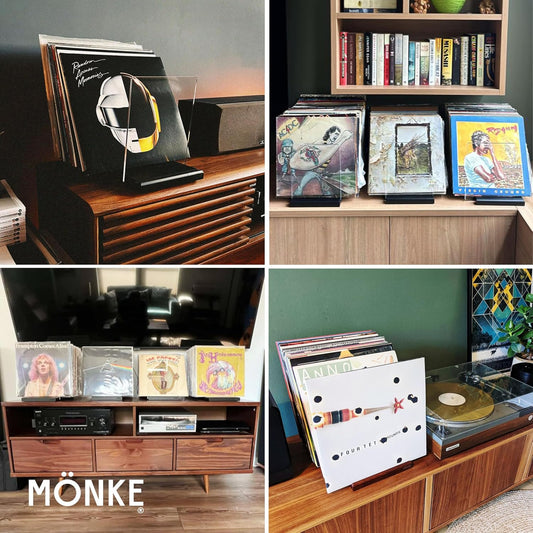 Premium Vinyl Record Storage - a Mid-Century Style Record Holder for Albums, 60-70 LP Capacity - Complements Any Record Player (Brown)