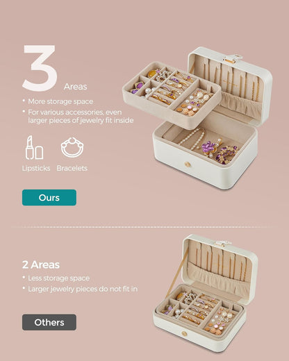 Jewelry Organizer Box, Travel Jewelry Case, 2-Layer Travel Case for Earrings, Necklaces, Bracelets - Portable Jewelry Storage with Large Capacity, Gift Idea, Cloud White UJBC166W01