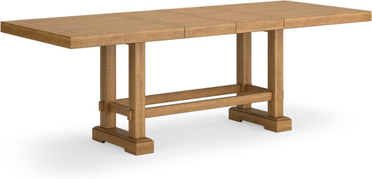 Havonplane Rustic Distressed Counter Height Dining Extension Table with Removable Center Leaf and Double Trestle Base, Light Brown