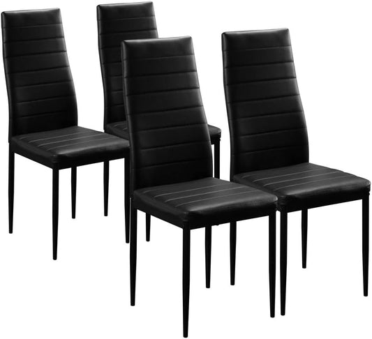 Dining Chairs Set of 4, PU Leather Balck Kitchen Chairs with Padded High Back & Foot Cap Protection for Dining Kitchen Living Room,300Lbs Capacity,Space-Saving