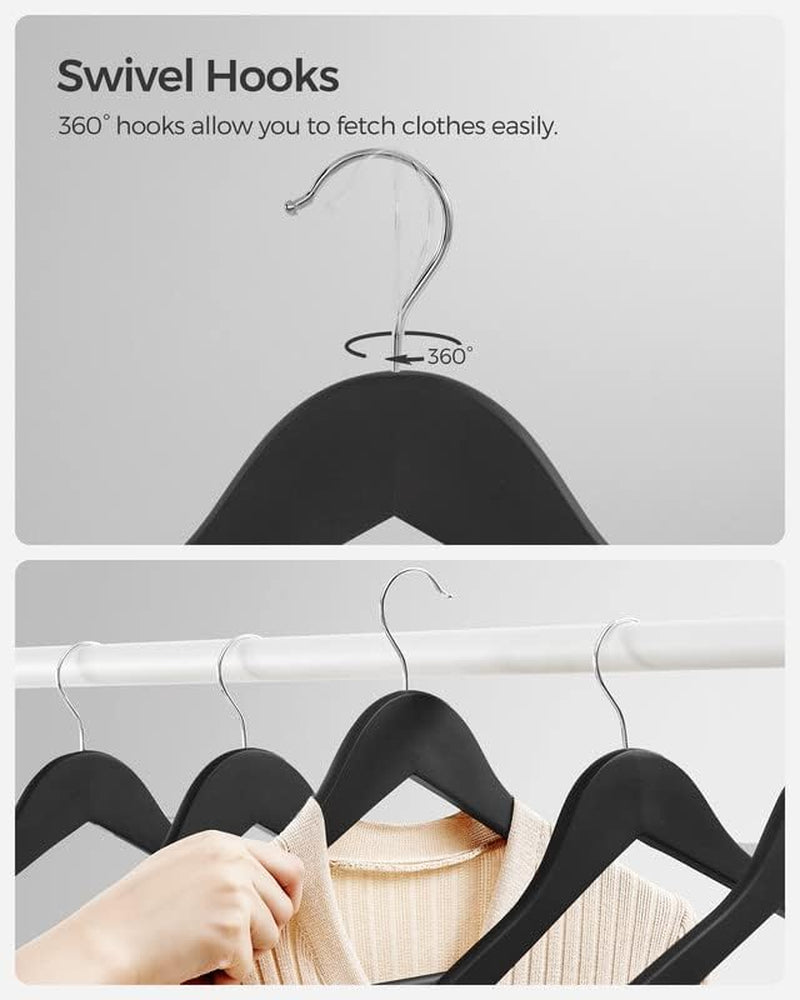 Plastic Hangers and Rubber Coated Wooden Hangers Bundle, Pack of 30 Hangers with Non-Slip Design, 20-Pack Clothes Wood Hangers, Gray, Silver and Black UCRP20G30 and UCRW011B02
