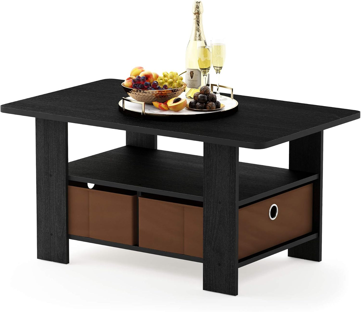 Andrey Coffee Table with Bin Drawer, Americano/Medium Brown, Small Non-Lift Top