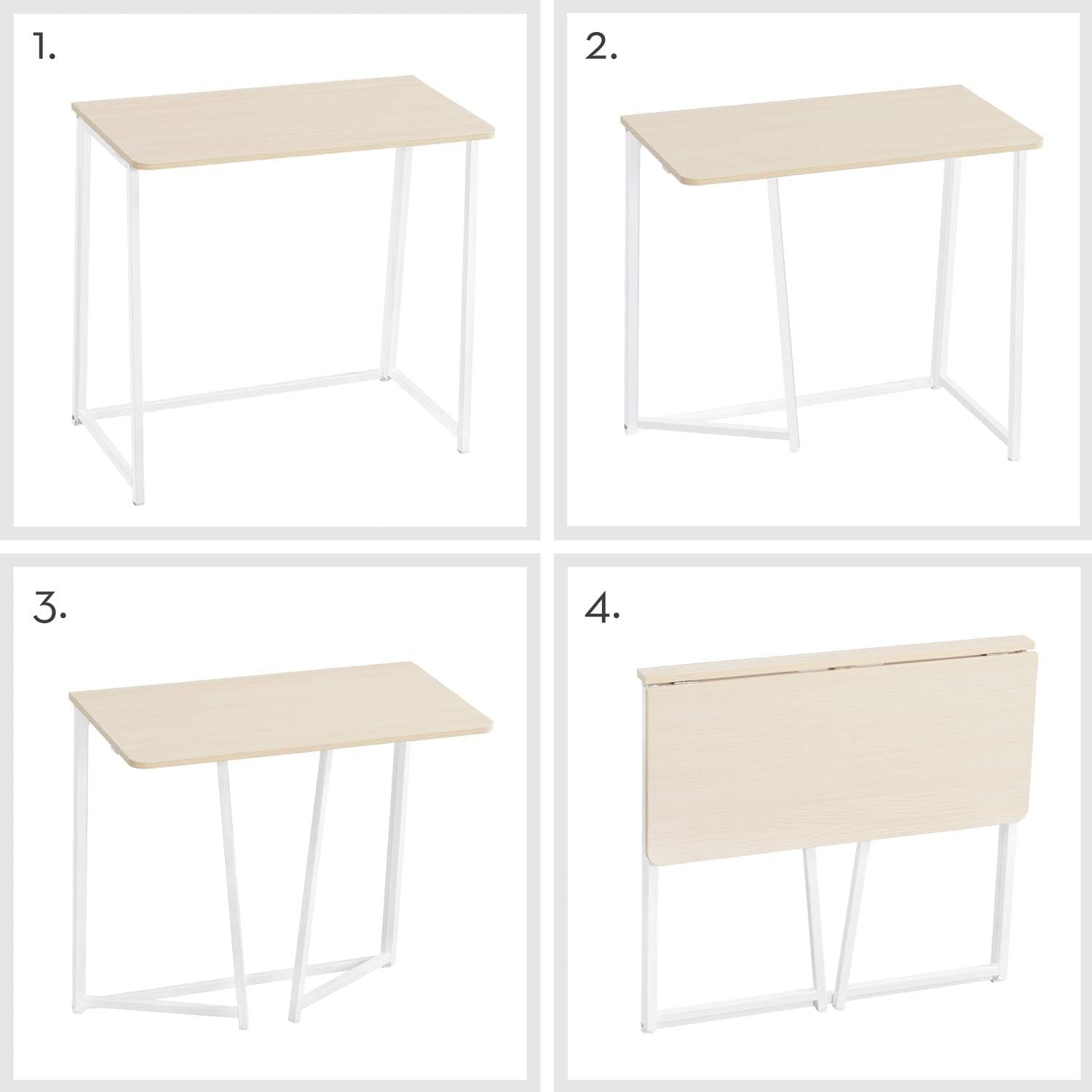 Folding Desk, Small Foldable Desk 31.5" for Small Spaces, Space Saving Computer Table Writing Workstation for Home Office, Easy Assembly, Oak