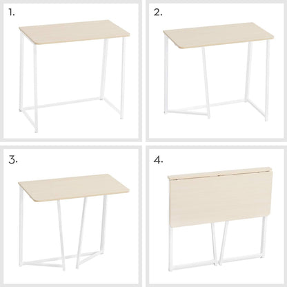 Folding Desk, Small Foldable Desk 31.5" for Small Spaces, Space Saving Computer Table Writing Workstation for Home Office, Easy Assembly, Oak
