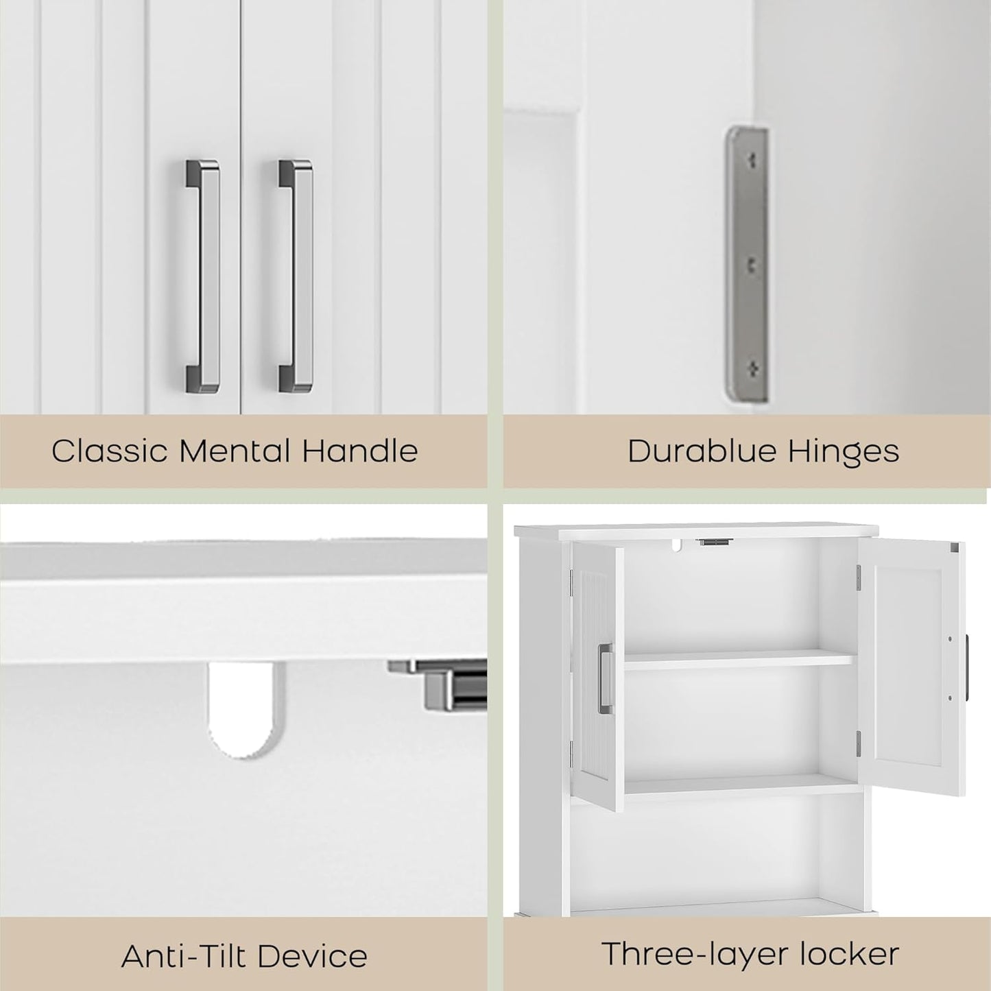 over the Toilet Storage Cabinet, Double Door Bathroom Storage Organizer with Anti-Tip Device, Small Freestanding Space Saver with Open Shelf，White