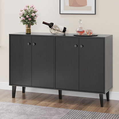 Sideboard Buffet Cabinet Kitchen Storage Cabinet Living Room 4 Doors Console Table (Black)