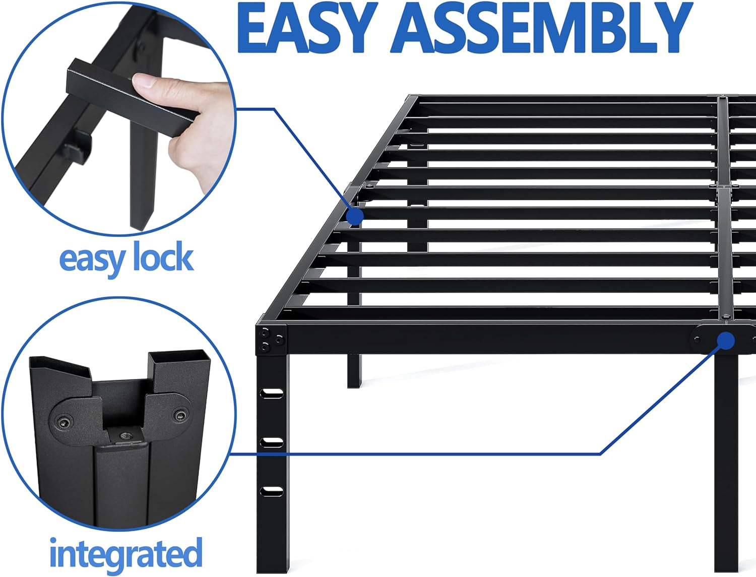 Metal Bed Frame,Queen Size Bed Frame with Storage Space,Heavy Duty Sturdy Mattress Foundation,Easy Assembly,No Box Spring Needed, Black,14 Inch,Queen