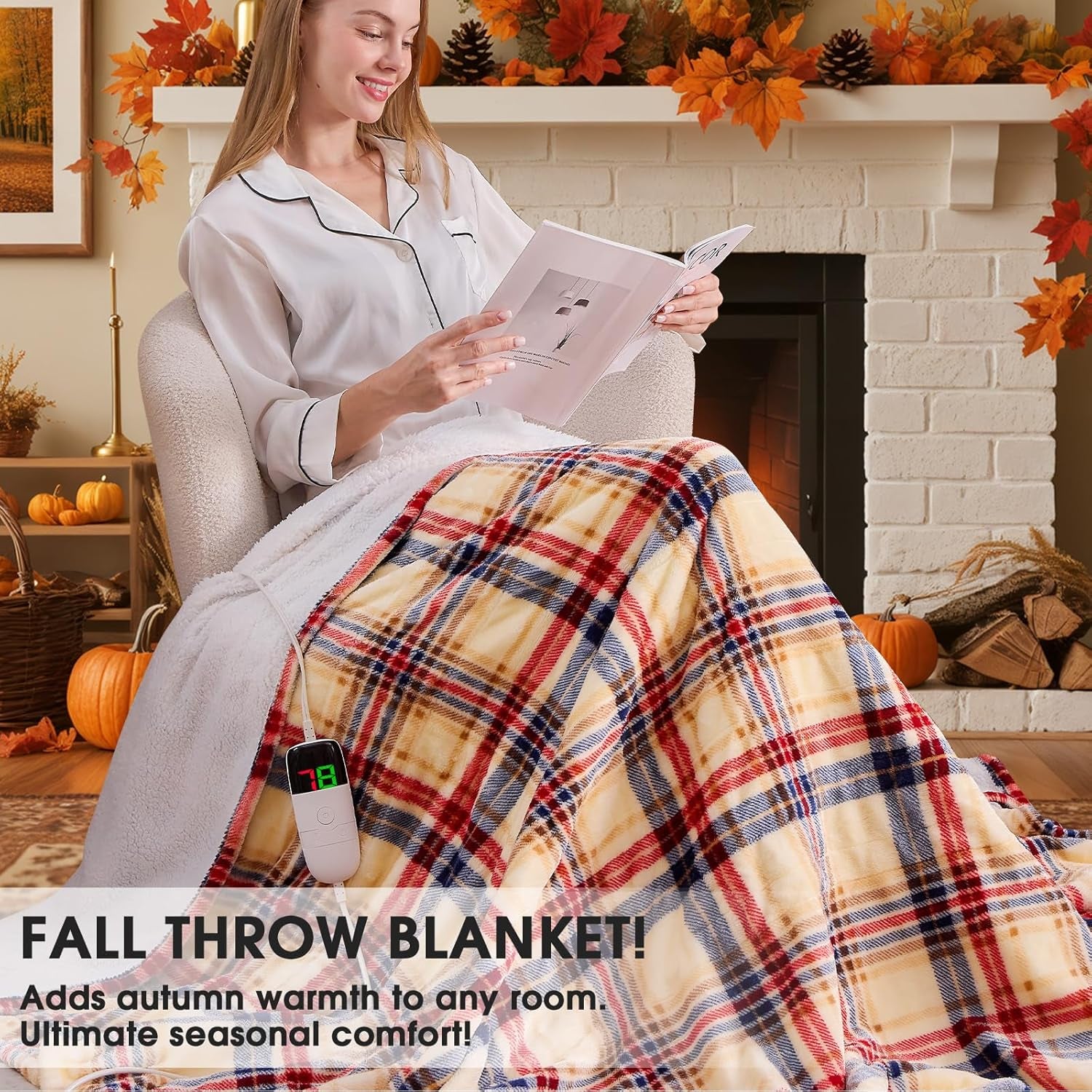 Heated Blanket Electric Throw, 50X60, Heating Throw with 10 Heating Levels & 8 Hours Auto Off, Plaid Checkered Sherpa Blanket Warmer for Adults, Farmhouse Home Decor for Couch Bed Office Gifts for Mom