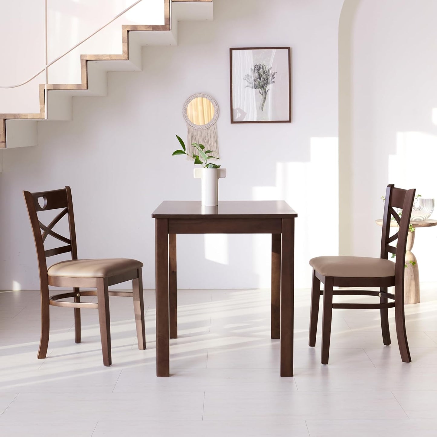 Cabin 33.5" Wooden Dining Table/Small Rectangular Modern Farmhouse Solid Wood Kitchen Table Desk (Walnut)