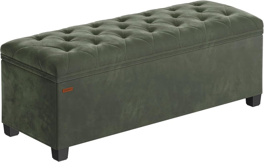 Velvet Storage Ottoman Bench, Foot Rest with Legs, 15.7 X 43 X 15.7 Inches, End of Bed Bench, Storage Chest, Load up to 660 Lb, for Living Room, Bedroom, Entryway, Forest Green ULSF089C01