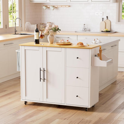Kitchen Island on Wheels with Storage-Multifunctional Kitchen Island Cart with Drop Leaf, Rolling Island with Spice/Towel Rack,Expandable Island Table Kitchen,39.37" Width,White
