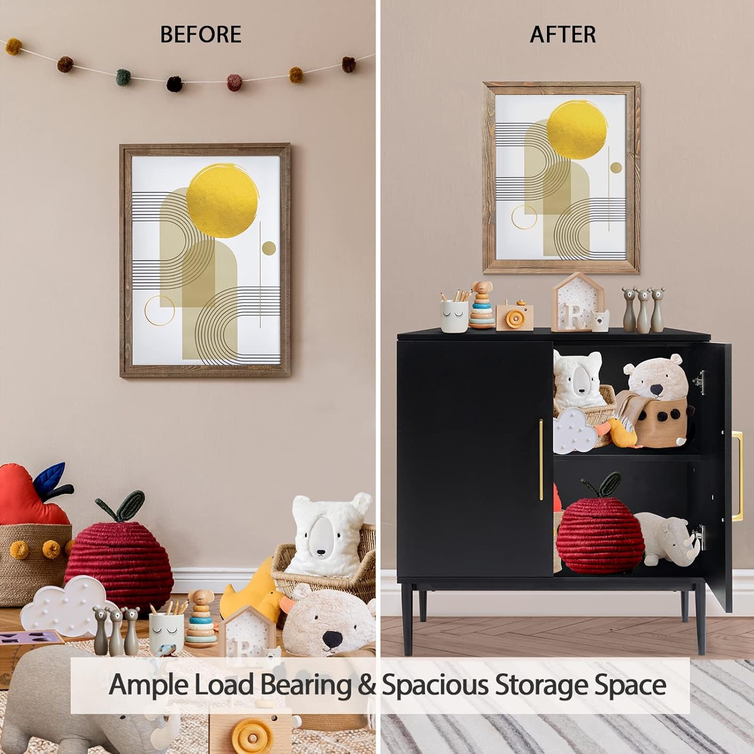 Modern Storage Cabinet, Free Standing Buffet Cabinet, Black Sideboard and Buffet Storage, Wood Accent Furniture for Living Room, Hallway, Entryway, Dining Room, Bedroom (1, Black)