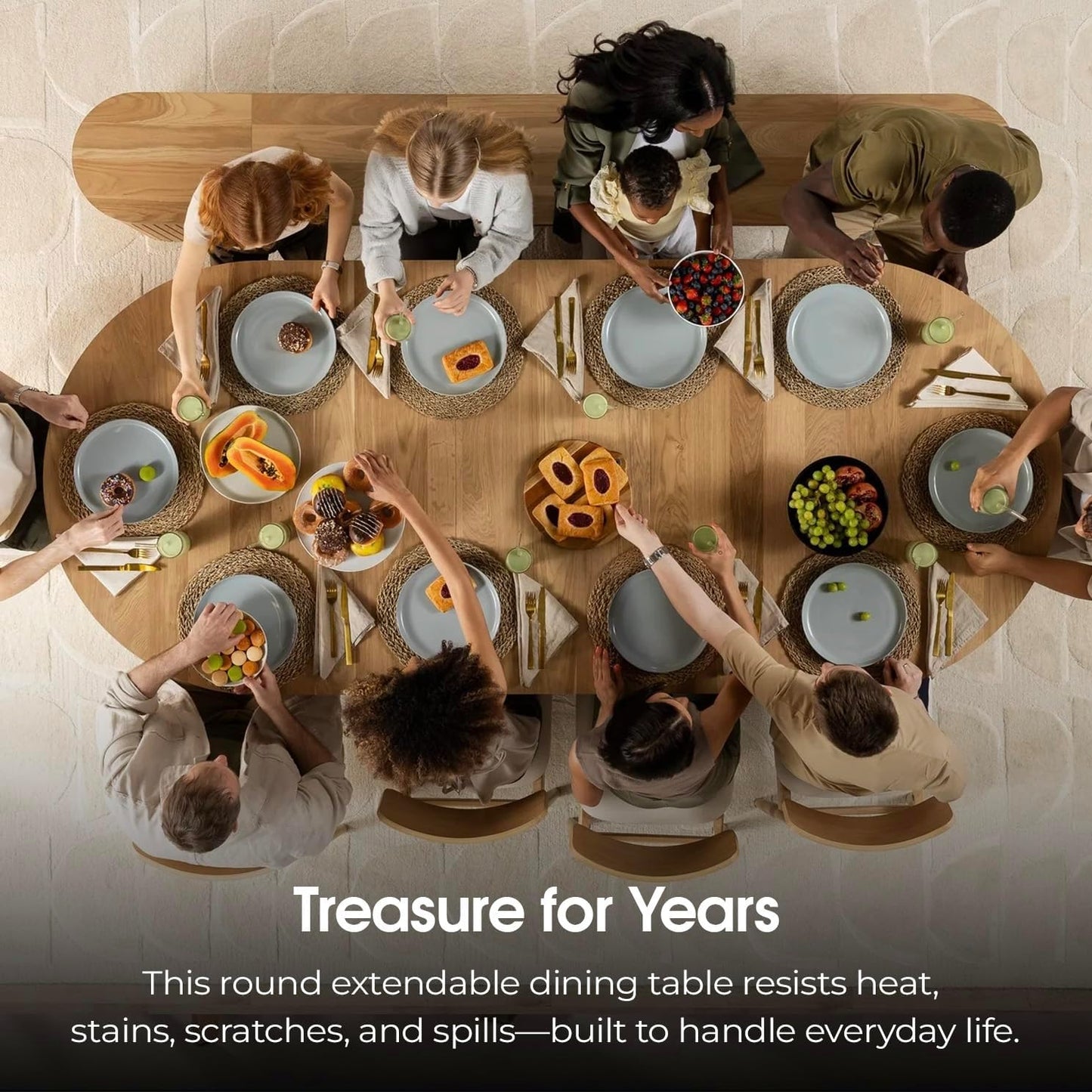 Transformer round Extendable Dining Set – Solid Wood Expandable Table with 4 Chairs, Space-Saving Kitchen & Dining Room Furniture (Natural, Table + 4 Chairs)