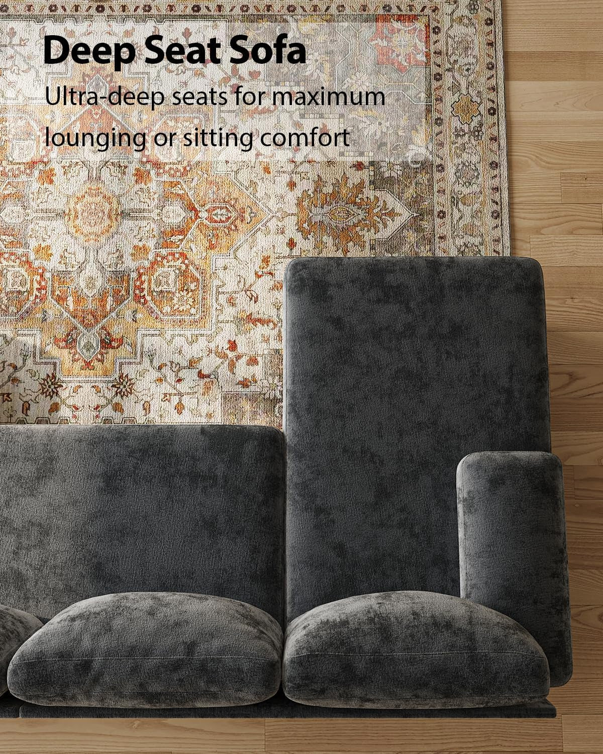 U-Shaped Sectional Couches for Living Room | Chenille Sofa with Double Chaise | 112 Inch Dark Grey Sectionals Couch for Apartment