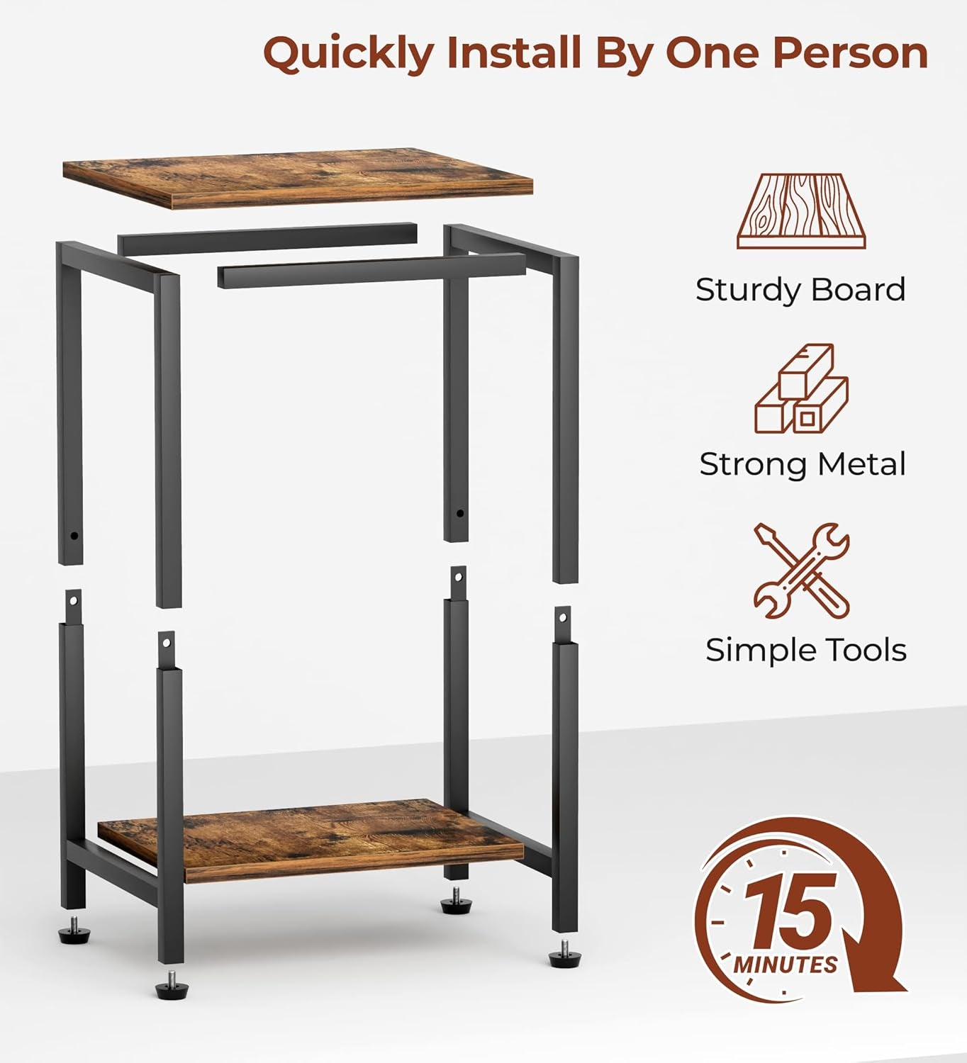 Small Side Table for Small Space End Tables for Living Room, 2-Tier Storage Shelf Night Stand, Sofa Bedroom Bedside Table Nightstand Storage, Rustic Brown