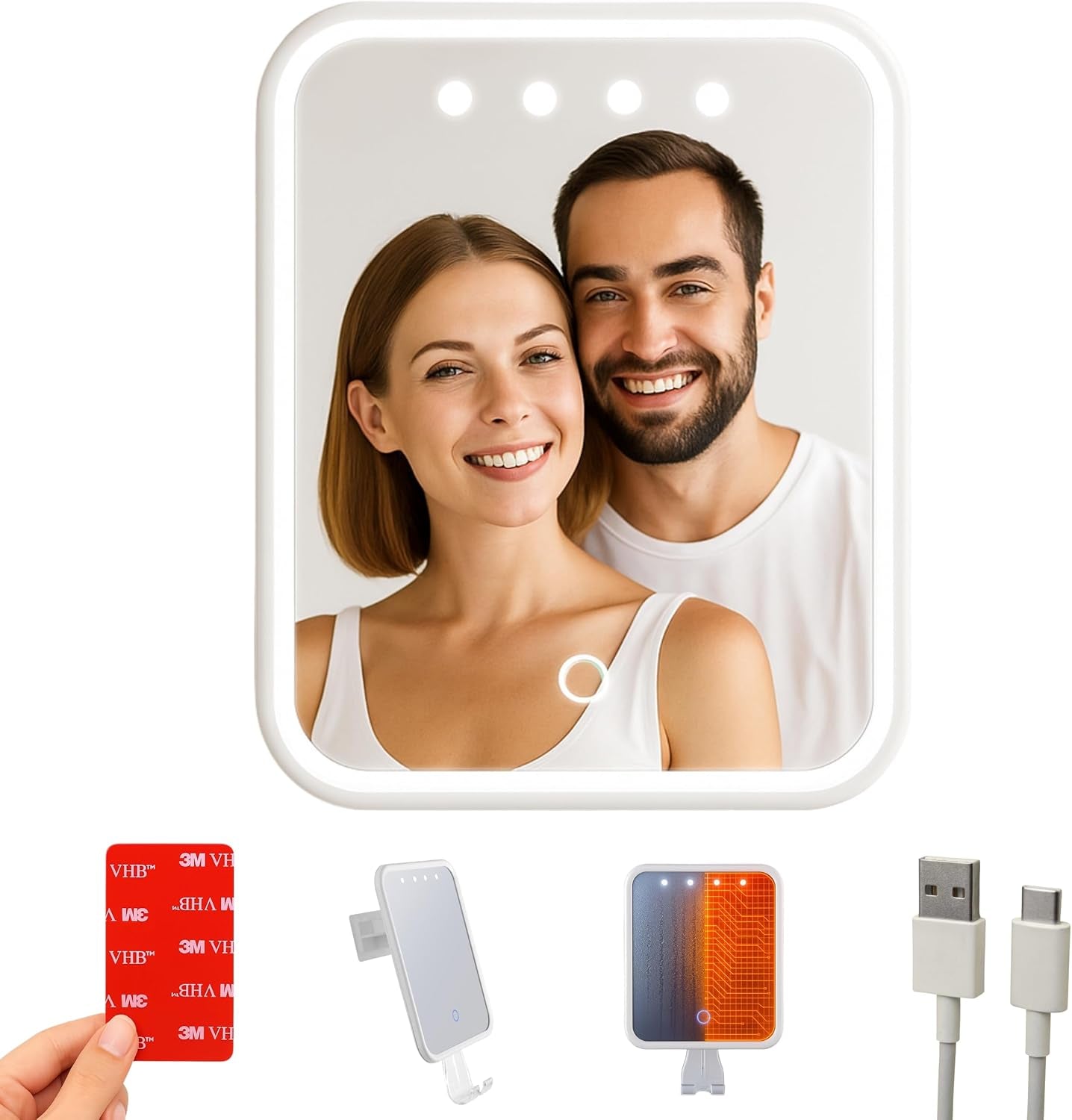 Fogaway Luxury Shower Mirror, Led-Lit, Fog-Free with Waterproof Heating Defogging Function, USB-C Rechargeable, Shatterproof White a Gift for Him and Her | Heated Mirror