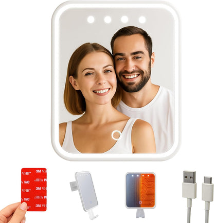Fogaway Luxury Shower Mirror, Led-Lit, Fog-Free with Waterproof Heating Defogging Function, USB-C Rechargeable, Shatterproof White a Gift for Him and Her | Heated Mirror