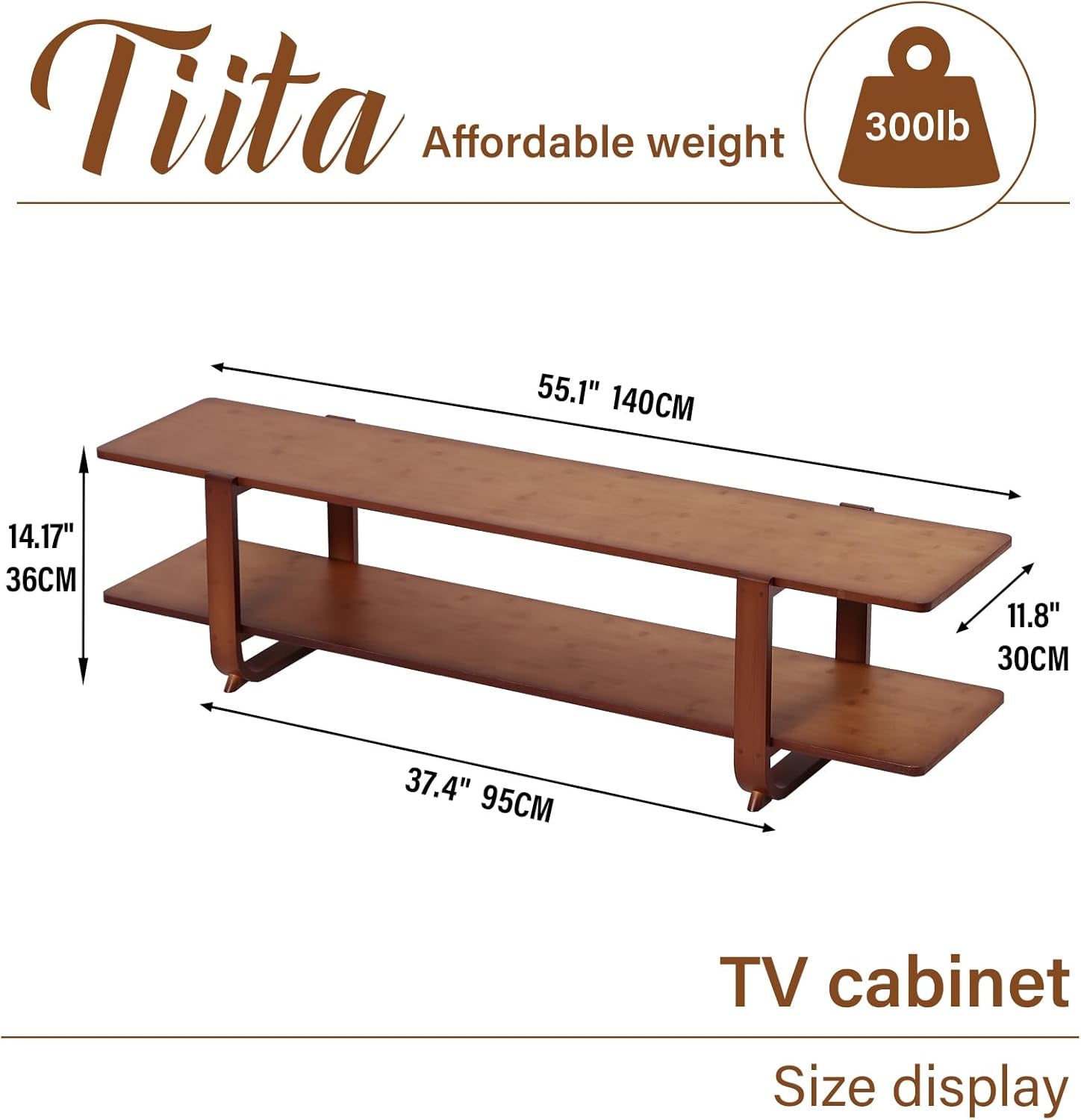 TV Stand with Storage for Tvs up to 65'', Bamboo TV Console Entertainment Center with 2 Open Shelf, Mid Century Modern Media Console for Living Room, Bedroom, Walnut
