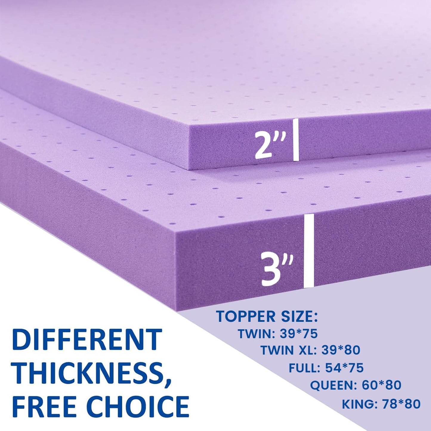 2 Inch Gel Memory Foam Mattress Topper Ventilated Soft Pressure Relieve Mattress Pad, Breathable Bed Topper, Certipur-Us Certified, Twin Size