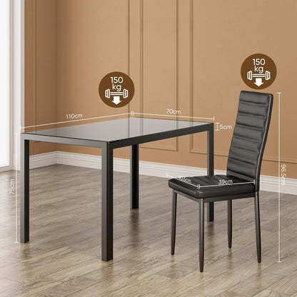Kitchen Dining Table Set for 4, Tempered Glass 5 Piece Table and Chairs Set Modern for Home, Kitchen, Living Room, Dining Room (Black)
