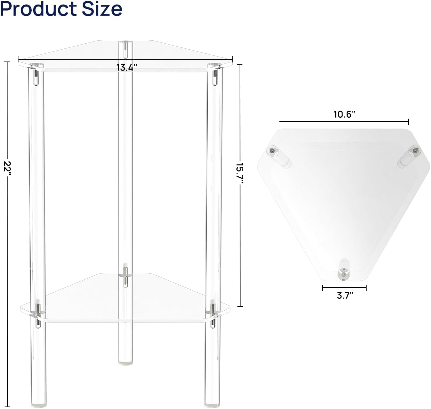 Clear Acrylic Triangle End Table, Corner Side Table for Small Spaces, Small Accent Table for Living Room, Bedroom and Balcony, Easy Assembly