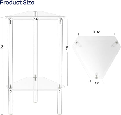 Clear Acrylic Triangle End Table, Corner Side Table for Small Spaces, Small Accent Table for Living Room, Bedroom and Balcony, Easy Assembly