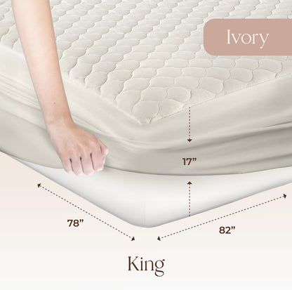 100% Cotton Organic Mattress Pad - Breathable & Cooling Mattress Protector King Size - Premium 300GSM Quilted and Machine Washable - Fairtrade & GOTS Certified Bed Protector (Ivory, King)