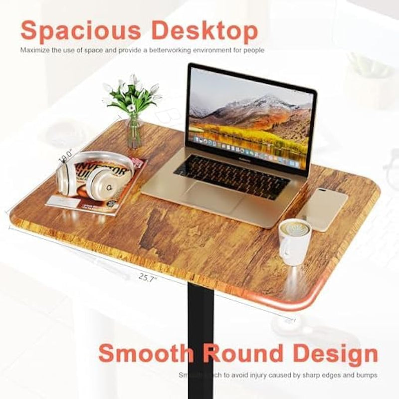 Rolling Standing Desk Adjustable Height Brown, Mobile Standing Desks with Wheels, Portable Table Medical Rolling Computer Cart, Podium Stand with Metal Frame for Teacher Classroom Laptop