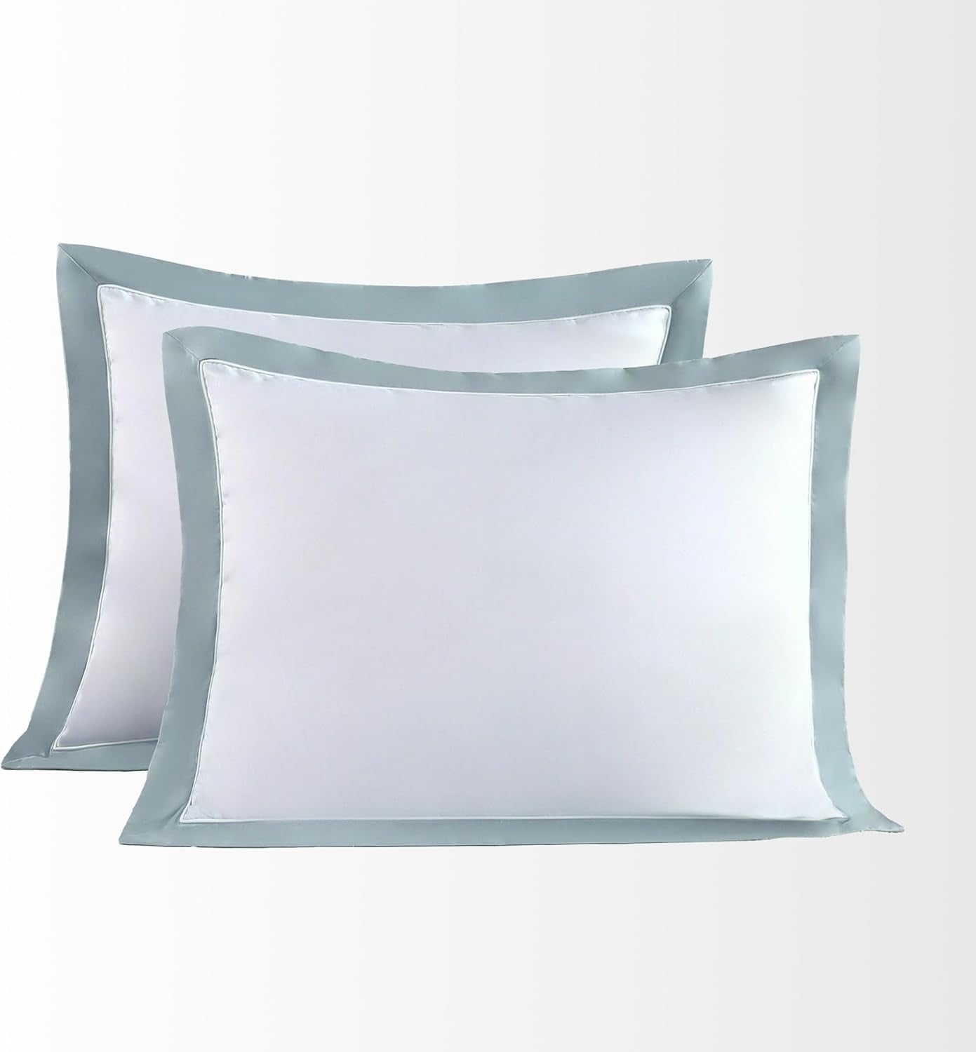 ® 100% Luxury Long-Staple Cotton Pillow Sham/Pillowcase, Set of 2, with Envelope Closure on the Back, White + Misty Blue, Queen Size