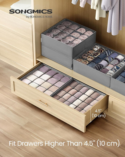 Set of 4 Drawer Organizers, Closet Organizers for Underwear, 80 Cells, Foldable Sock Holders, 11.8 X 11.8 X 3.9 Inches, for Storing Socks, Ties, Belts, Dove Gray URUS011G01