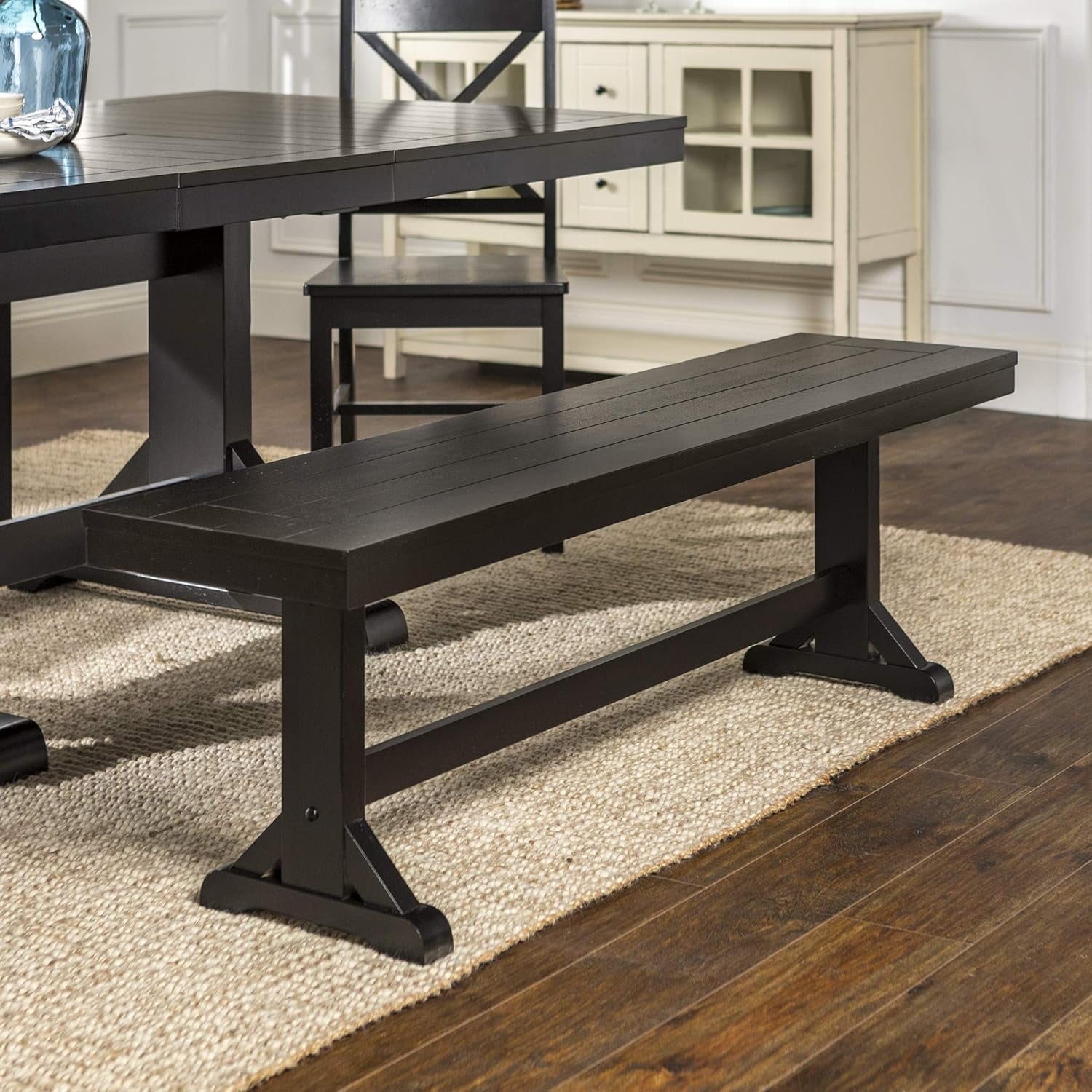 3 Person Modern Farmhouse Wood Armless Kitchen Table Set Dining Chairs, 60 Inch, Black