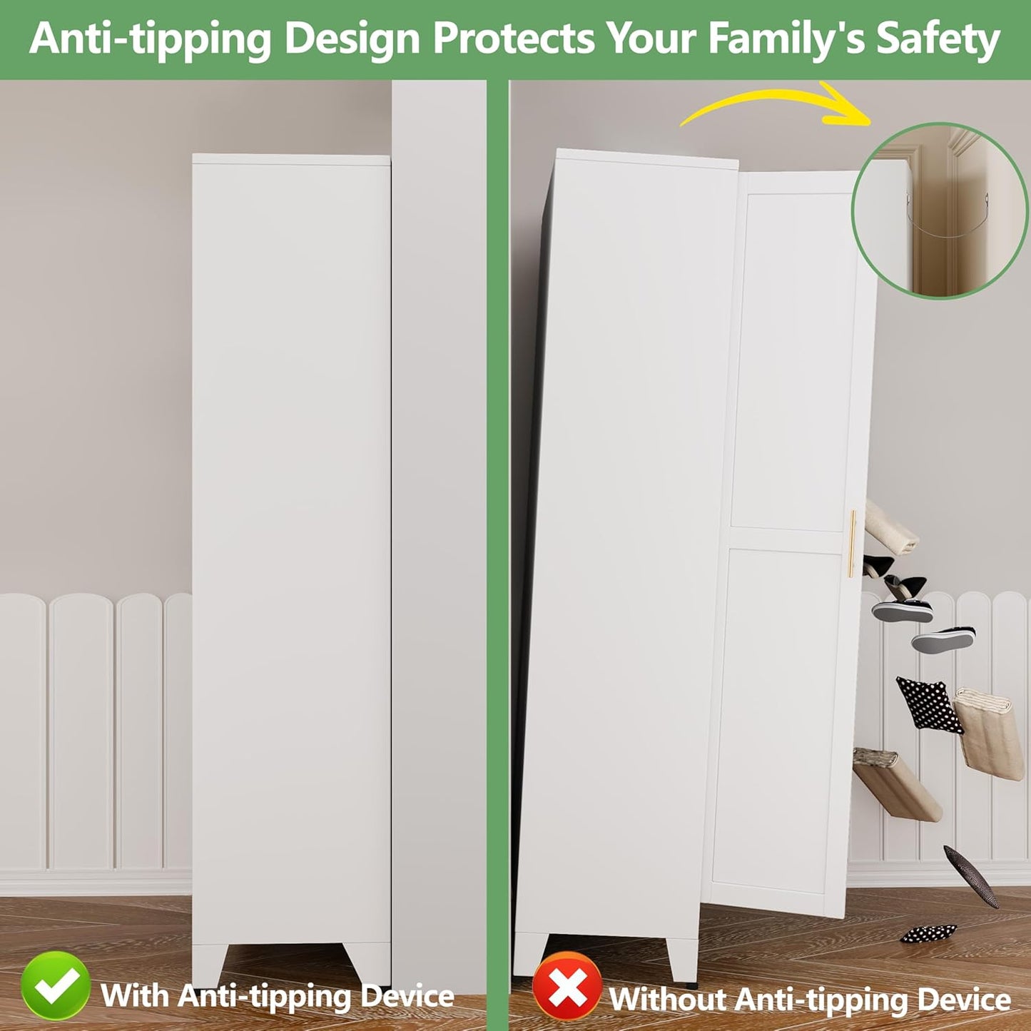 71" H Metal Armoire Wardrobe Closet with Mirror, Adjustable Shelve, Clothes Drying Pole, Steel Wardrobe Cabinet for Bedroom (White)