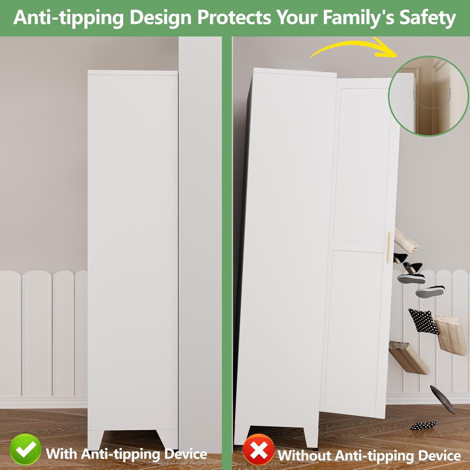 71" H Metal Armoire Wardrobe Closet with Mirror, Adjustable Shelve, Clothes Drying Pole, Steel Wardrobe Cabinet for Bedroom (White)