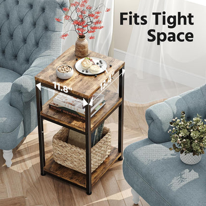 3 Tier Side Table, End Table Night Stand Sofa Table Shelf for Living Room, Rustic Brown