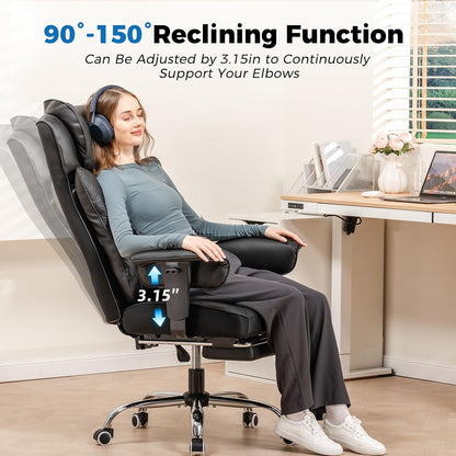 Big and Tall Office Chair 400LBS Wide Ergonomic Gaming Chair with Deluxe Embossing Designed Leather with Foot Rest,150°Reclining Adjustable Soft Armrests Pocket Spring Back Support and Pillow