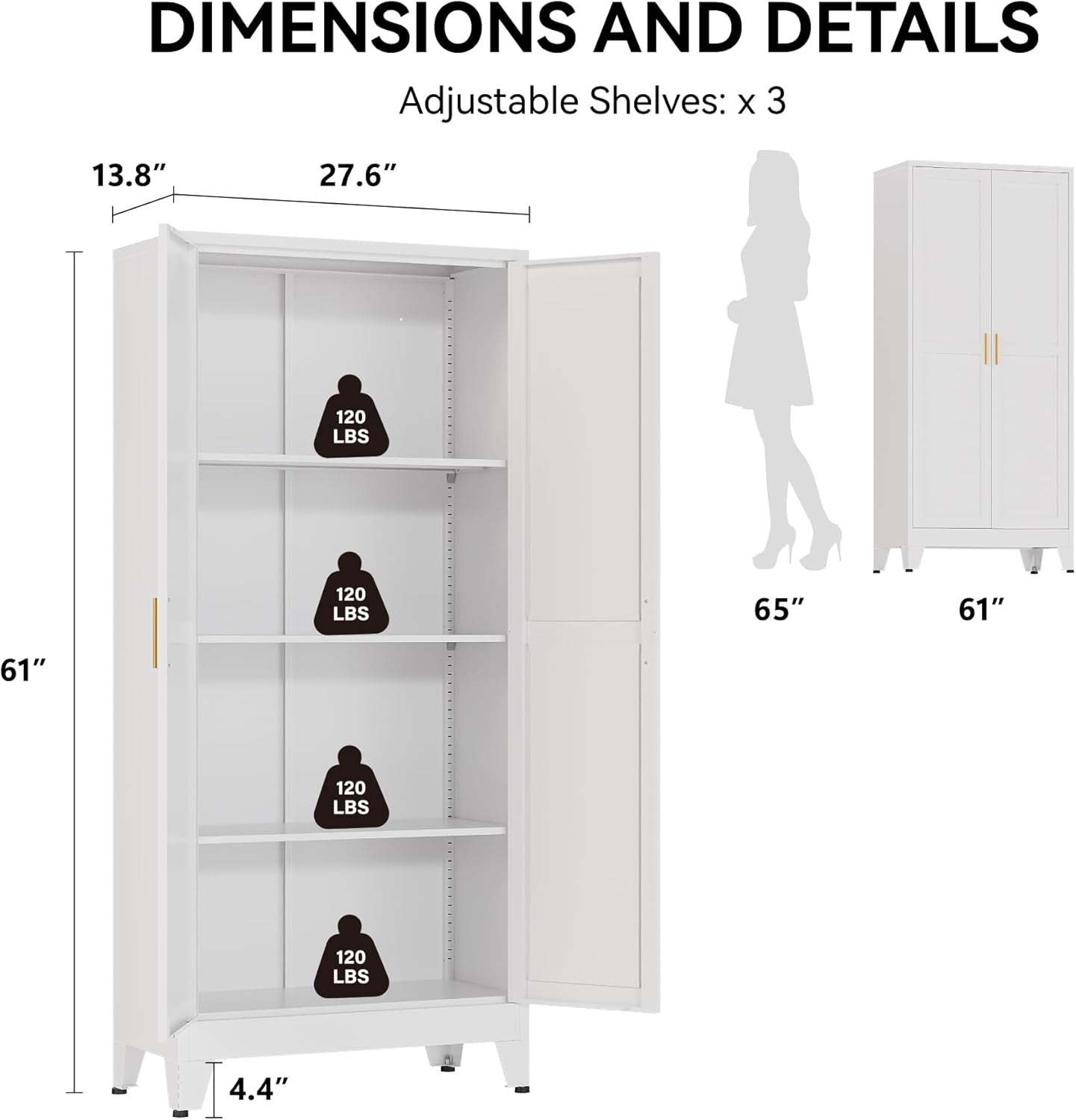61" Tall Pantry Cabinet with Adjustable Shelves, White Storage Cabinet with Doors and Shelves, Sturdy Freestanding Cupboard for Kitchen Pantry, Bathroom Storage, Living Room & Office