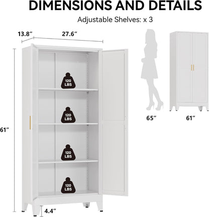 61" Tall Pantry Cabinet with Adjustable Shelves, White Storage Cabinet with Doors and Shelves, Sturdy Freestanding Cupboard for Kitchen Pantry, Bathroom Storage, Living Room & Office