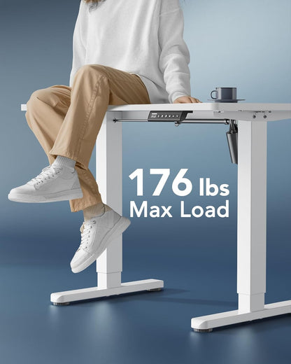 Electric Small Standing Desk, 35" X 20" Whole Piece Desktop, Adjustable Height Computer Desk, 4 Height Memory Settings, Sit Stand up Desk for Home Office, White