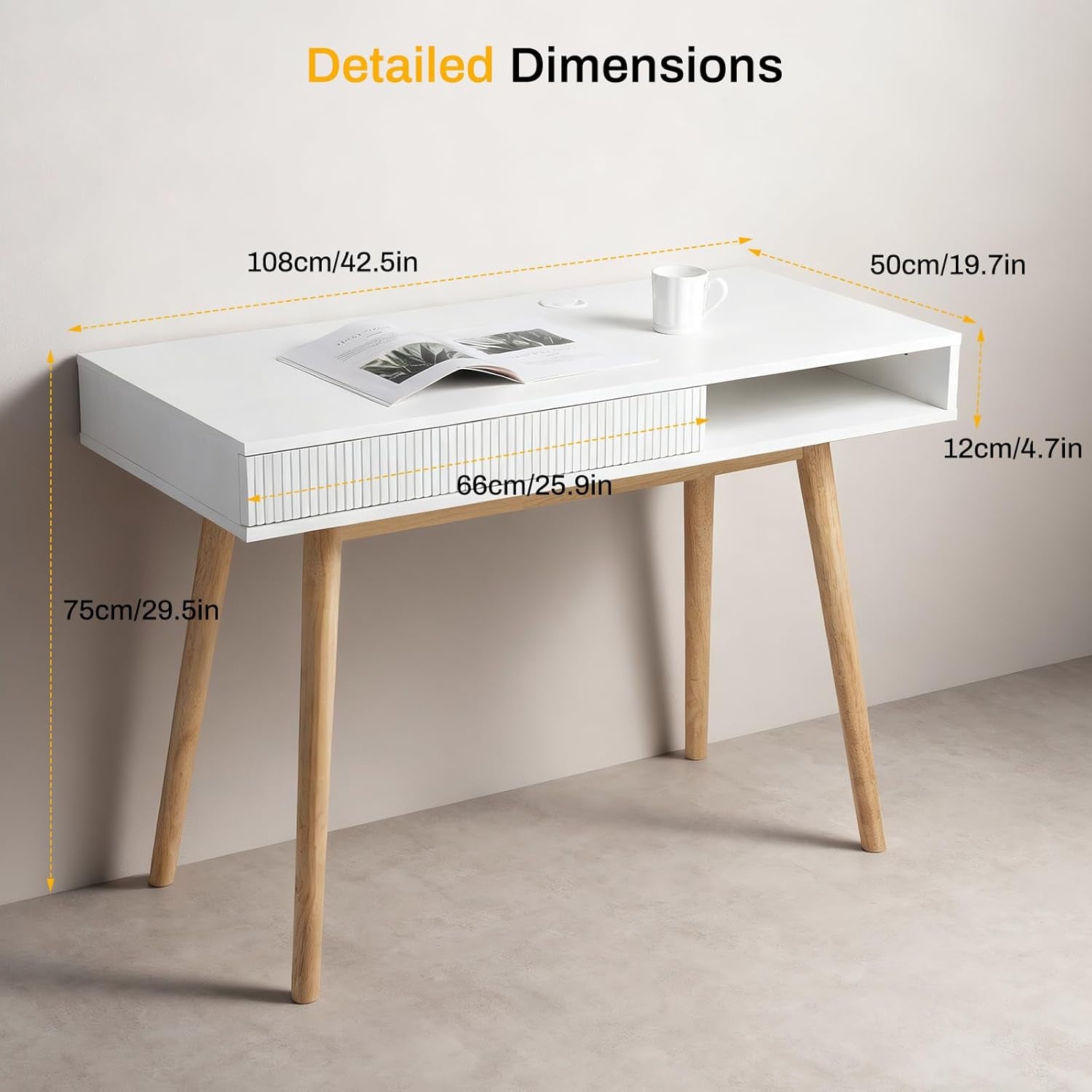 42" Wood Modern Office Desk with Drawer, Simple Writing Desk for Home, White