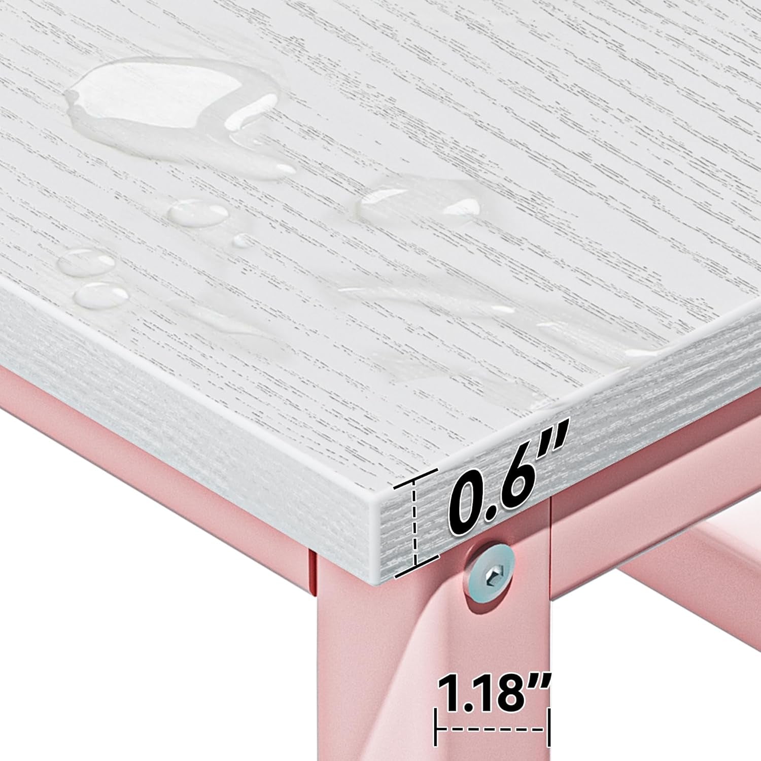 Pink Girls Desk Hutch, 47In Woman Computer Desk with Bookshelf & Storage Shelves, Space Saving Girls Writing Study Craft Table for Bedroom Kids Room, White Wood & Pink Iron Home Office Desks