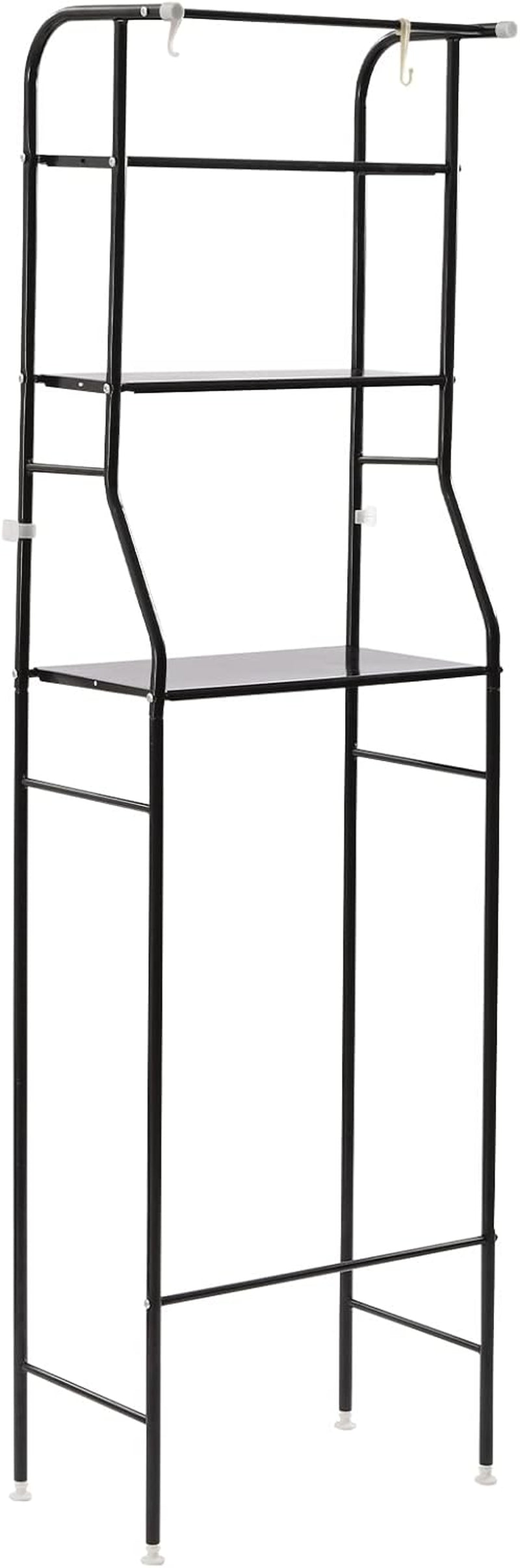 3-Tier Toilet Rack, Bathroom Storage Shelf with Adjustable Pads& Hooks Floor Standing Iron Toilet Stand Corner Space Saver for Balcony Bathroom Kitchen Black