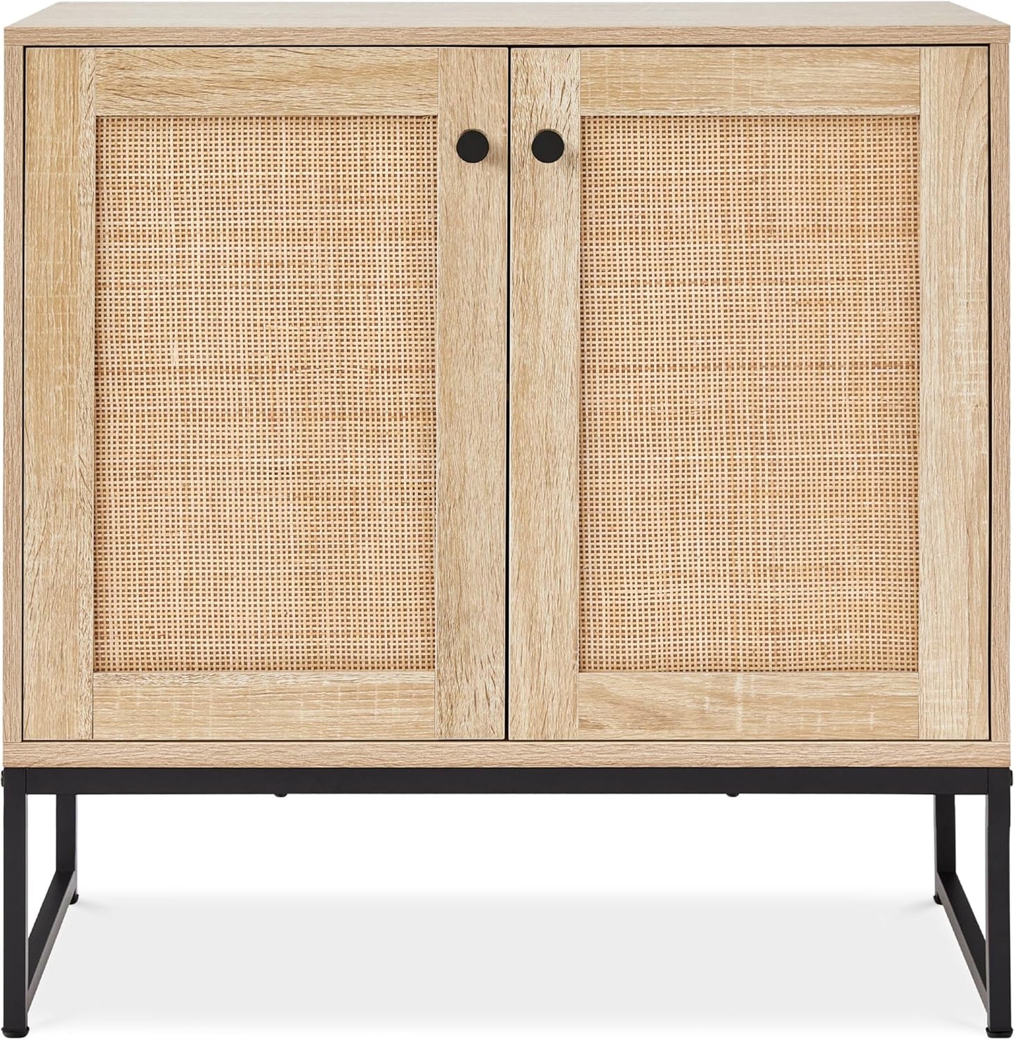 2-Door Rattan Storage Cabinet, Accent Furniture, Multifunctional Cupboard for Living Room, Hallway, Kitchen, Sideboard, Buffet Table W/Non-Scratch Foot Pads - Natural
